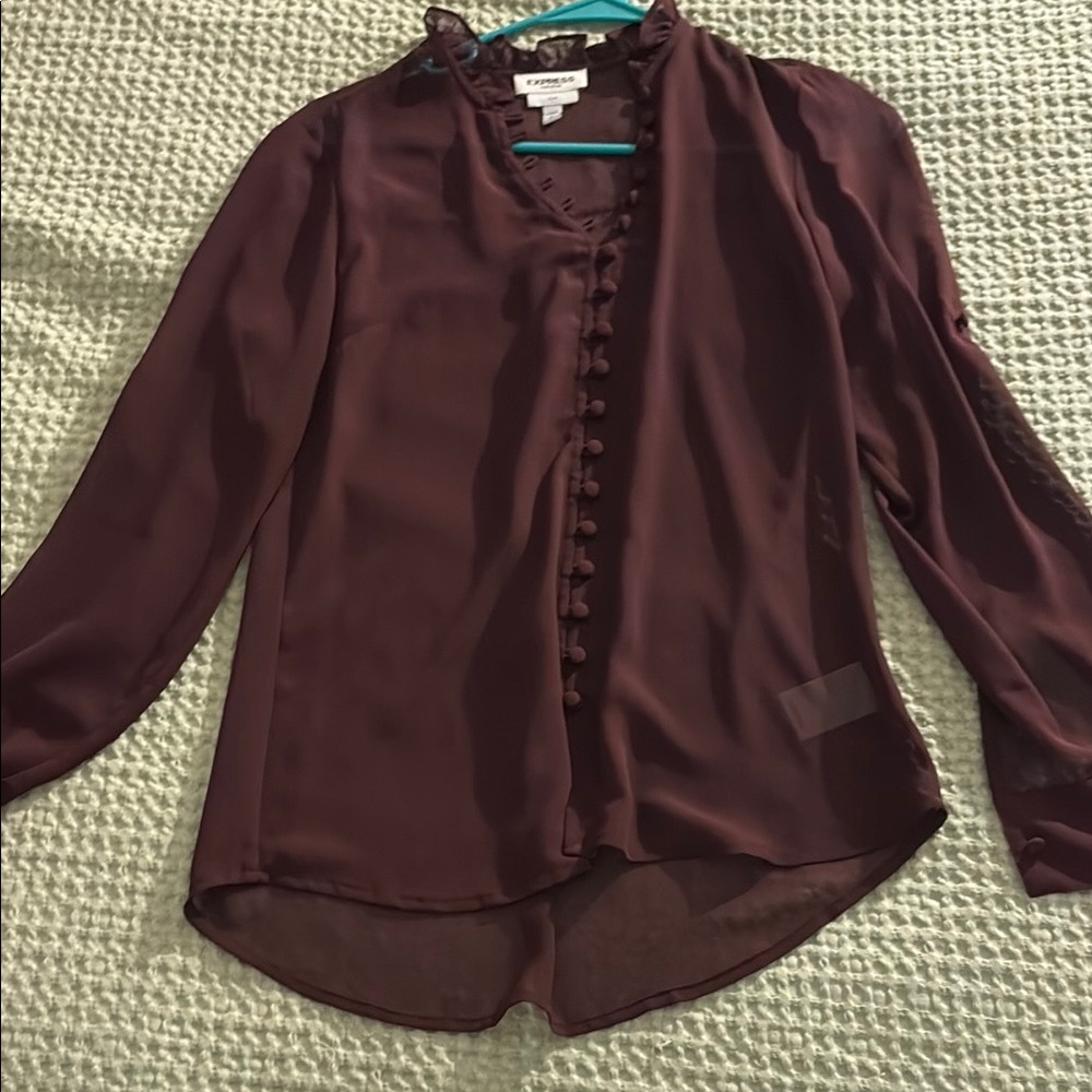 Express Red Buttoned Mandarin Collar Blouse